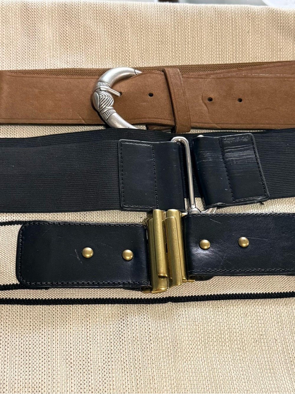 3 Wide Elastic Trim Waist Belts including a Fossil belt